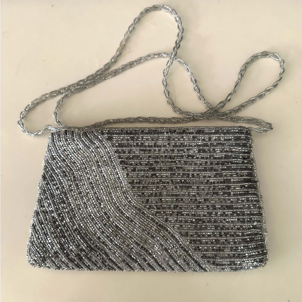 Vintage MCM Delill Handmade Silver Beaded Shoulder Bag Macau Art Deco Style RARE